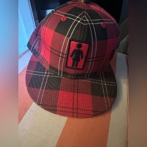59 fifty Girl skateboard hat size 7 3/8 red plaid
